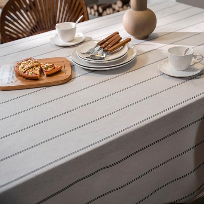 Cotton Linen Table Cloths Boho Farmhouse Heavy Fabric Table Cover Burlap Striped Washable Table Top for Parties Coffee Kitchen Picnic Rectangle/Oblong, 55"×86"(6-8 Seats)