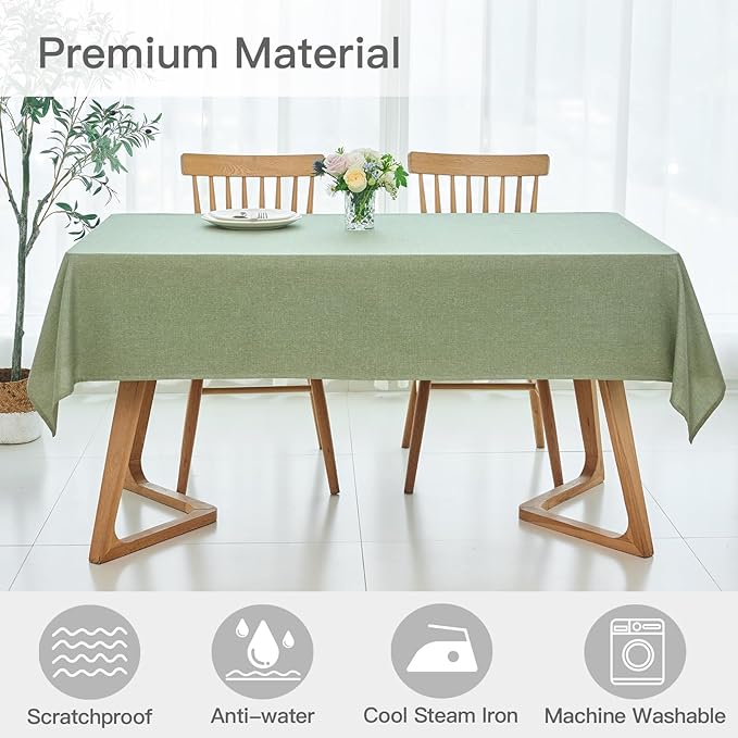 Rectangle Linen Textured Tablecloth Waterproof Spillproof Wrinkle Free Washable Fabric Table Cloth Kitchen Dining Tabletop Decoration Table Cover for Holiday Party, 52 x 70 Inch, Sage Green