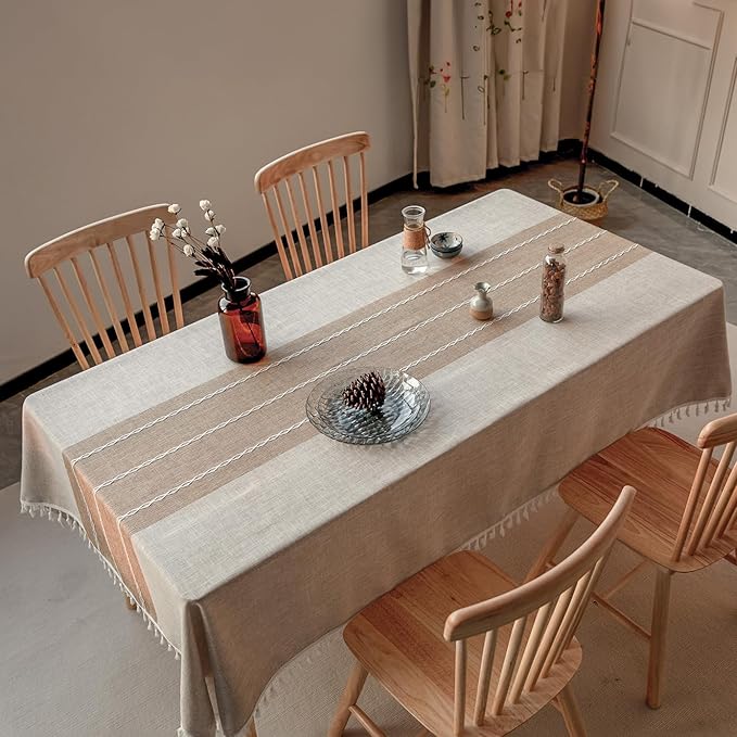 Tablecloths, 55 x 86 Inch Waterproof Table Cloth, Linens Wrinkle Free Anti-Fading, Rustic Table Cover Decoration for Kitchen Dinning Christmas (Rectangle/Oblong,6-8 Seats, Light Coffee)