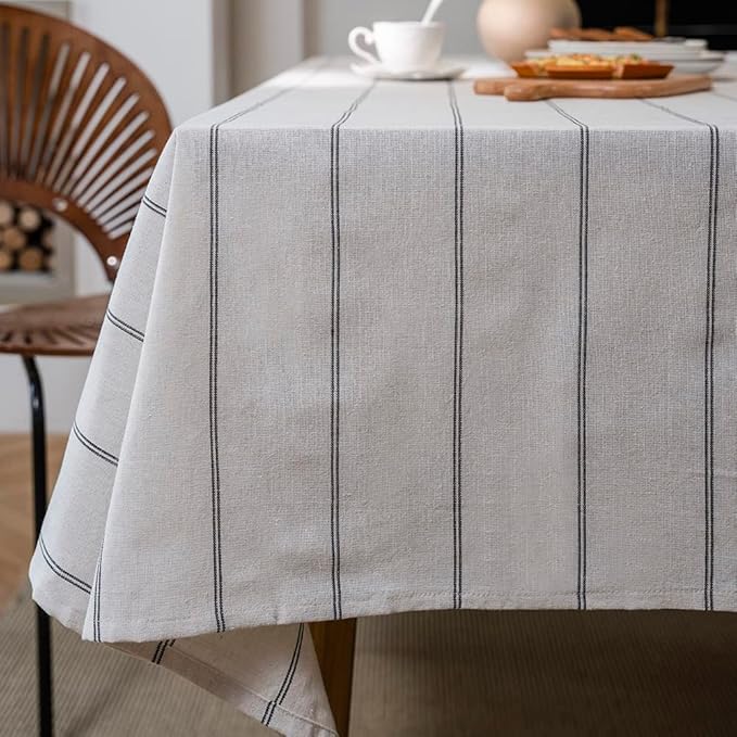 Cotton Linen Table Cloths Boho Farmhouse Heavy Fabric Table Cover Burlap Striped Washable Table Top for Parties Coffee Kitchen Picnic Rectangle/Oblong, 55"×86"(6-8 Seats)
