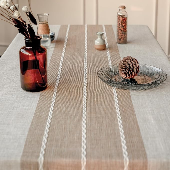 Tablecloths, 55 x 86 Inch Waterproof Table Cloth, Linens Wrinkle Free Anti-Fading, Rustic Table Cover Decoration for Kitchen Dinning Christmas (Rectangle/Oblong,6-8 Seats, Light Coffee)