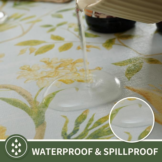 Rectangle Table Cloth,100% Waterproof Tablecloth Oil Proof Spill Proof Vinyl Table Cloth, Wipe Clean Plastic Table Cover for Dining, Camping, Indoor and Outdoor 52" x 70",Leaves