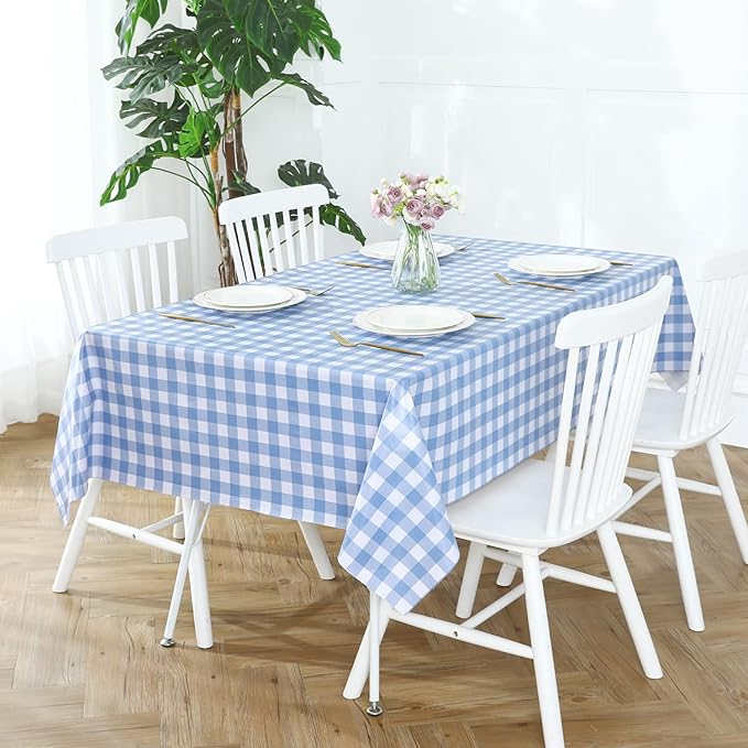 Rectangle Vinyl PVC Tablecloth, 100% Waterproof Plastic Table Cloth, Oil Proof Heavy Duty Wipeable Table Covers for Dining/Camping/Picnic/Outdoor - 54 x 78, Light Blue