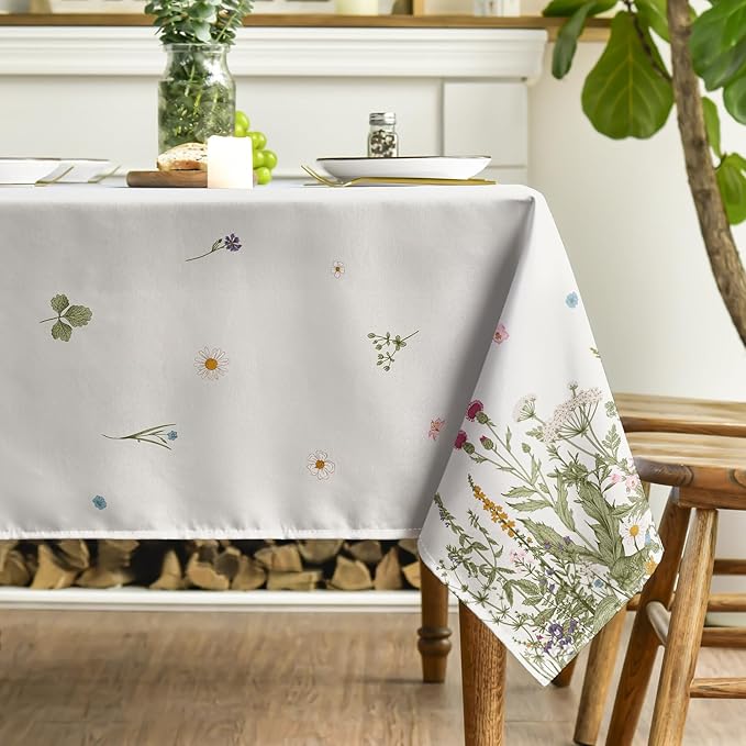 Spring Summer Tablecloth 60x120 Inch Rectangular, Wild Flowers Floral Table Cover for Party Picnic Dinner Decor