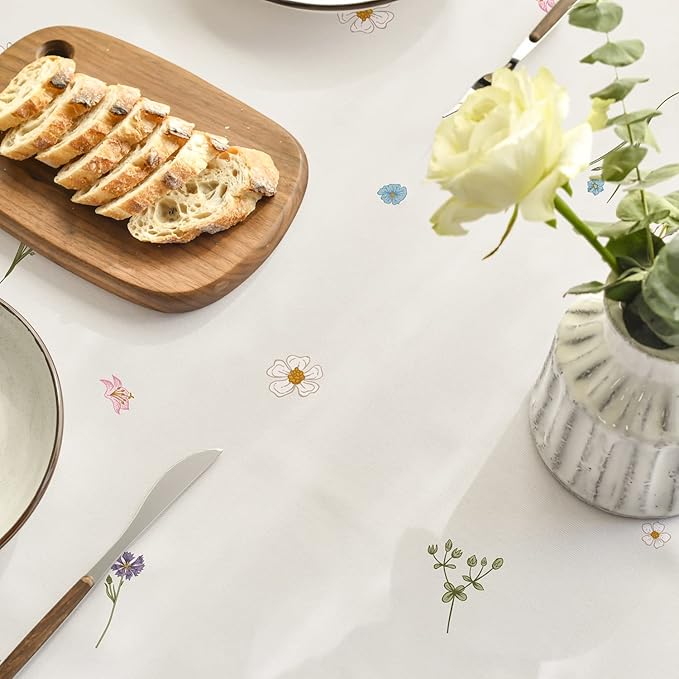 Spring Summer Tablecloth 60x120 Inch Rectangular, Wild Flowers Floral Table Cover for Party Picnic Dinner Decor