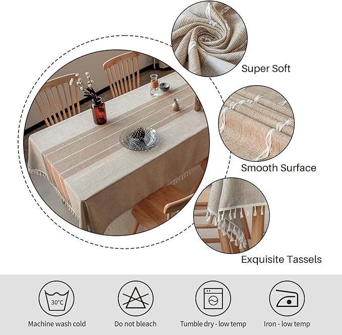 Tablecloths, 55 x 86 Inch Waterproof Table Cloth, Linens Wrinkle Free Anti-Fading, Rustic Table Cover Decoration for Kitchen Dinning Christmas (Rectangle/Oblong,6-8 Seats, Light Coffee)