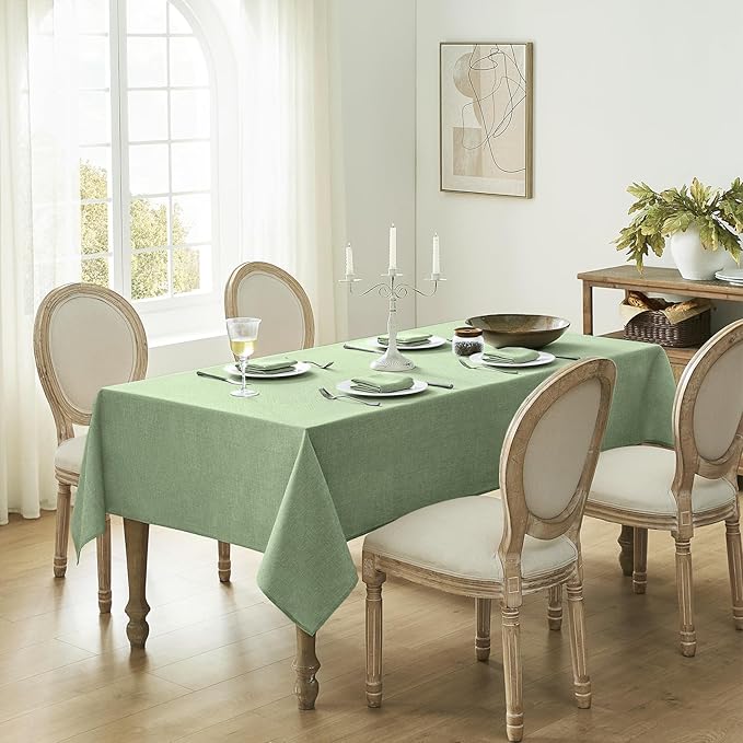 Linen Textured Rectangle Tablecloth, Outdoor Waterproof Wipeable Farmhouse Burlap Table Cloth, Stain Resistant Table Covers for Kitchen Dining Holiday Party (52 x 70, Sage Green)