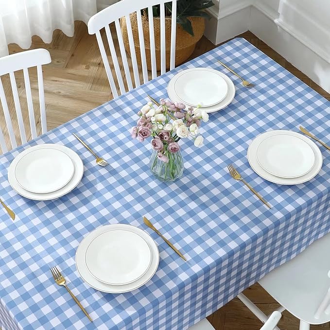 Rectangle Vinyl PVC Tablecloth, 100% Waterproof Plastic Table Cloth, Oil Proof Heavy Duty Wipeable Table Covers for Dining/Camping/Picnic/Outdoor - 54 x 78, Light Blue