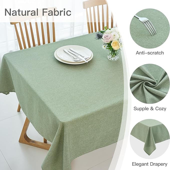 Rectangle Linen Textured Tablecloth Waterproof Spillproof Wrinkle Free Washable Fabric Table Cloth Kitchen Dining Tabletop Decoration Table Cover for Holiday Party, 52 x 70 Inch, Sage Green
