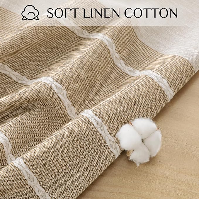 Fall Tablecloth Rectangle, Outdoor Waterproof Linen Cotton Farmhouse Table Cloths with Tassel, Heavy Weight Wrinkle Free Table Cover for Dining/Party/Rustic - 55 x 70 Inch, Coffee Lines