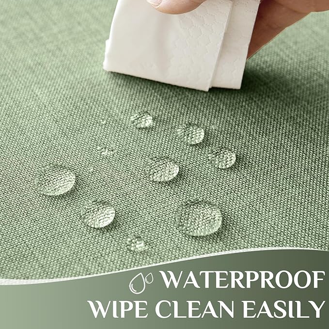Linen Textured Rectangle Tablecloth, Outdoor Waterproof Wipeable Farmhouse Burlap Table Cloth, Stain Resistant Table Covers for Kitchen Dining Holiday Party (52 x 70, Sage Green)