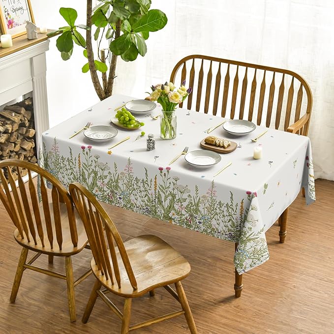 Spring Summer Tablecloth 60x120 Inch Rectangular, Wild Flowers Floral Table Cover for Party Picnic Dinner Decor
