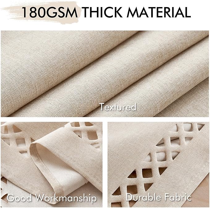 Natural Thick Polyester Rectangle Tablecloth with Decorative Cutouts Waterproof Stain Resistant Table Cloth Farmhouse Table Cover for Thanksgiving Dining Party Camping, 52 x 70 inch