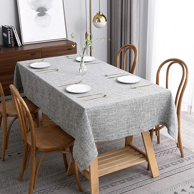 Faux Linen Table Cloth with 2-Tone Slubby Texture Wrinkle Resistant Anti-Shrink Soft Tablecloth for Kitchen Dining Tabletop for Banquet Parties Rectangle 52 x 70 Inch Light Grey