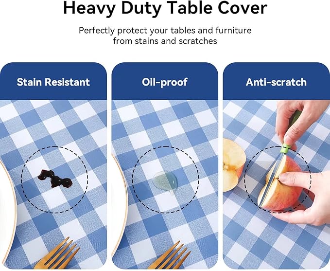 Rectangle Vinyl PVC Tablecloth, 100% Waterproof Plastic Table Cloth, Oil Proof Heavy Duty Wipeable Table Covers for Dining/Camping/Picnic/Outdoor - 54 x 78, Light Blue