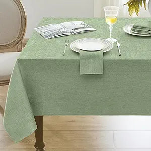 Linen Textured Rectangle Tablecloth, Outdoor Waterproof Wipeable Farmhouse Burlap Table Cloth, Stain Resistant Table Covers for Kitchen Dining Holiday Party (52 x 70, Sage Green)