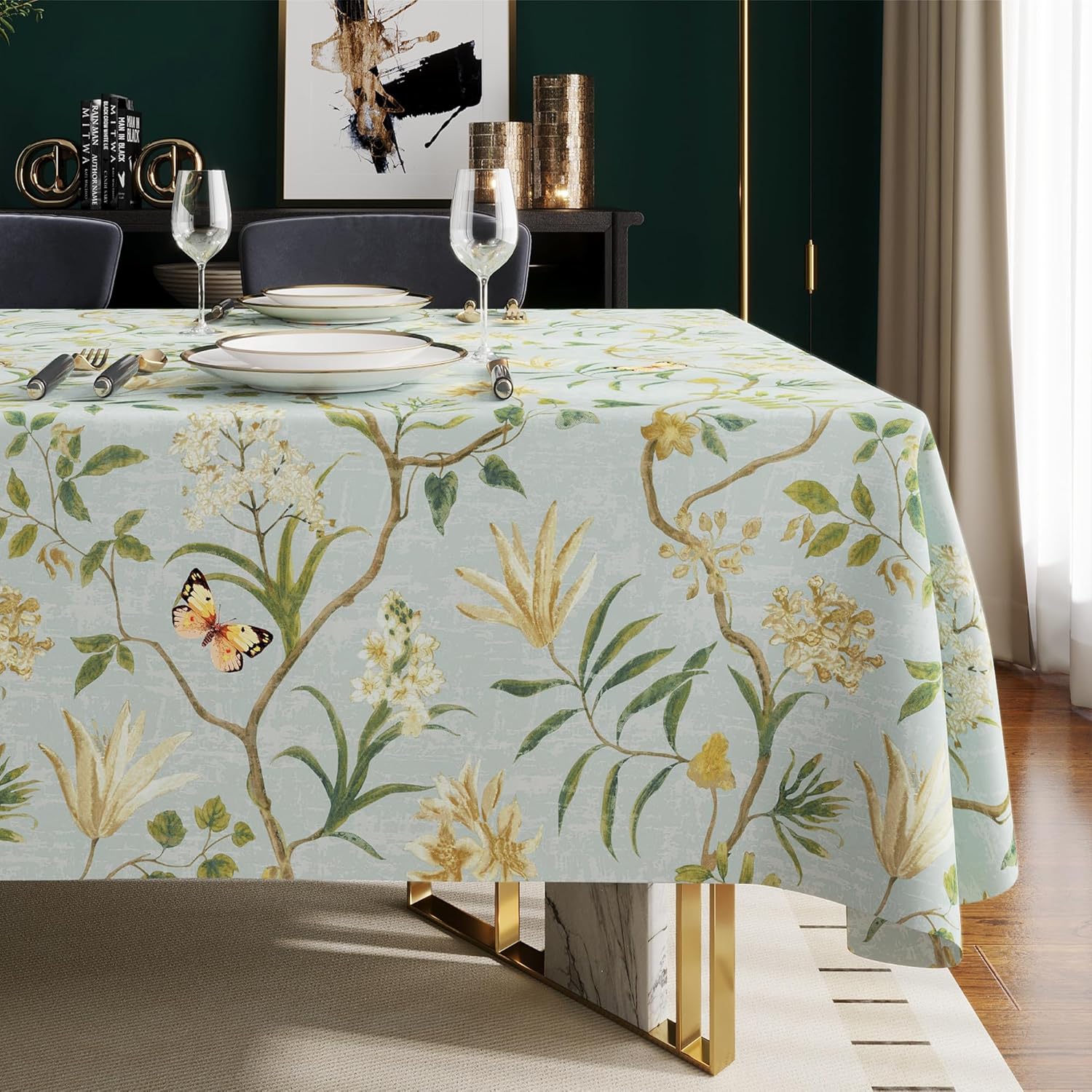 Rectangle Table Cloth,100% Waterproof Tablecloth Oil Proof Spill Proof Vinyl Table Cloth, Wipe Clean Plastic Table Cover for Dining, Camping, Indoor and Outdoor 52" x 70",Leaves