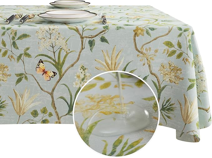 Rectangle Table Cloth,100% Waterproof Tablecloth Oil Proof Spill Proof Vinyl Table Cloth, Wipe Clean Plastic Table Cover for Dining, Camping, Indoor and Outdoor 52" x 70",Leaves