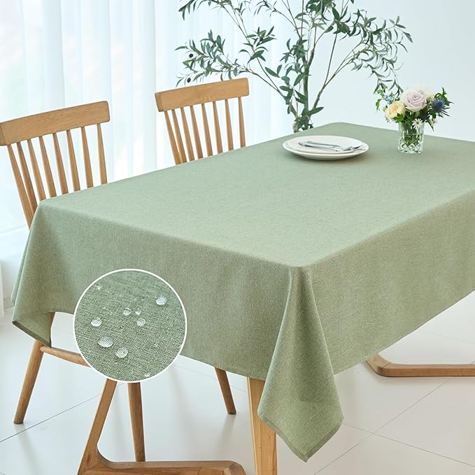 Rectangle Linen Textured Tablecloth Waterproof Spillproof Wrinkle Free Washable Fabric Table Cloth Kitchen Dining Tabletop Decoration Table Cover for Holiday Party, 52 x 70 Inch, Sage Green