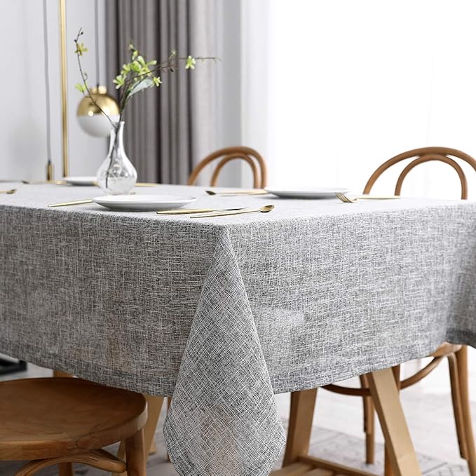 Faux Linen Table Cloth with 2-Tone Slubby Texture Wrinkle Resistant Anti-Shrink Soft Tablecloth for Kitchen Dining Tabletop for Banquet Parties Rectangle 52 x 70 Inch Light Grey