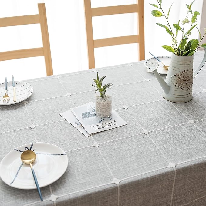 Cotton Linen Rectangular Tablecloth - Wrinkle Resistant & Waterproof - Machine Washable Table Cloth with Tassels for Kitchen & Dining, 55''x70'', 4-6 Seats, Grey