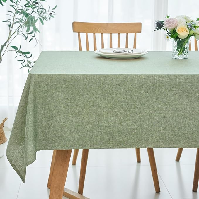 Rectangle Linen Textured Tablecloth Waterproof Spillproof Wrinkle Free Washable Fabric Table Cloth Kitchen Dining Tabletop Decoration Table Cover for Holiday Party, 52 x 70 Inch, Sage Green