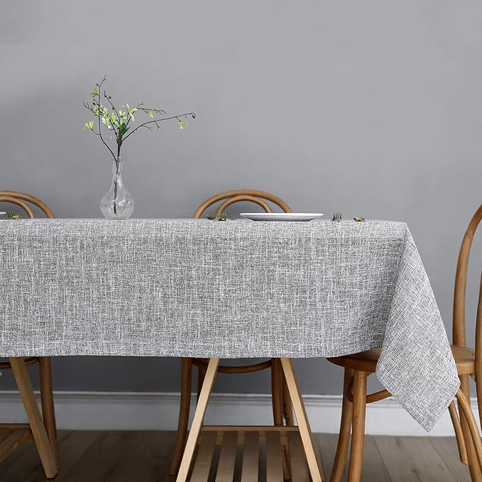 Faux Linen Table Cloth with 2-Tone Slubby Texture Wrinkle Resistant Anti-Shrink Soft Tablecloth for Kitchen Dining Tabletop for Banquet Parties Rectangle 52 x 70 Inch Light Grey