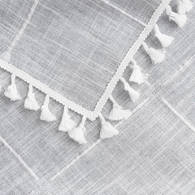 Cotton Linen Rectangular Tablecloth - Wrinkle Resistant & Waterproof - Machine Washable Table Cloth with Tassels for Kitchen & Dining, 55''x70'', 4-6 Seats, Grey