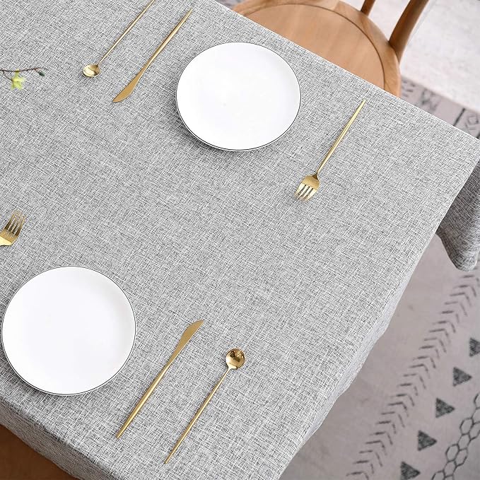 Faux Linen Table Cloth with 2-Tone Slubby Texture Wrinkle Resistant Anti-Shrink Soft Tablecloth for Kitchen Dining Tabletop for Banquet Parties Rectangle 52 x 70 Inch Light Grey