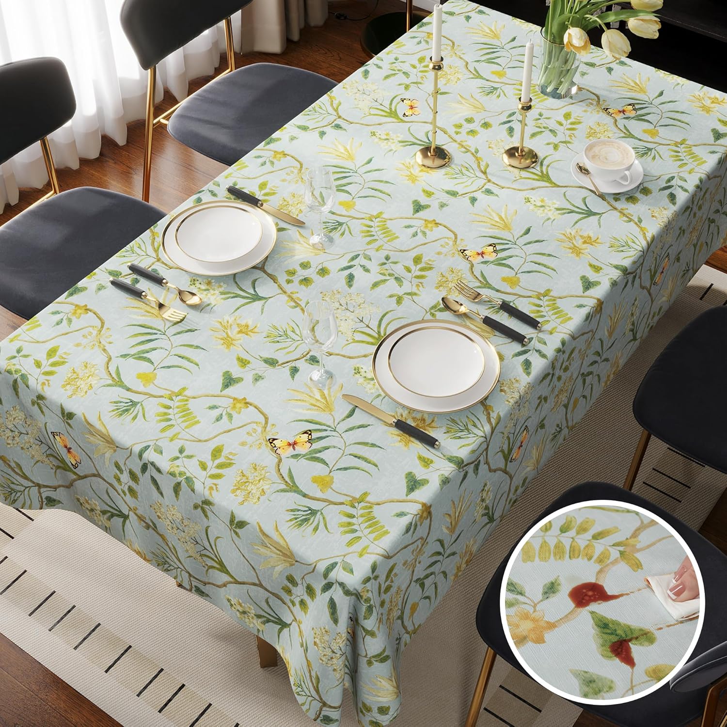 Rectangle Table Cloth,100% Waterproof Tablecloth Oil Proof Spill Proof Vinyl Table Cloth, Wipe Clean Plastic Table Cover for Dining, Camping, Indoor and Outdoor 52" x 70",Leaves